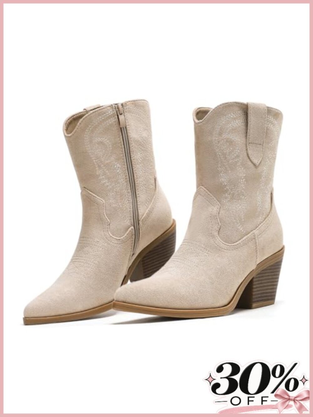Western Ankle Booties Embroidery Faux Suede Pointed Toe Cowboy Boots